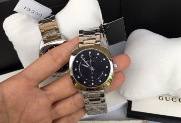  Shop Authentic Gucci GG2570 Diamonds Black Dial Silver Steel Strap Watch For Women - YA142404 - Luxxuri