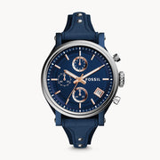  Shop Authentic Fossil Boyfriend Sport Chronograph Blue Dial Blue Leather Strap Watch for Women - ES4113 - Luxxuri