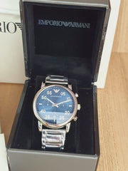  Shop Authentic Emporio Armani Luigi Chronograph Blue Dial Silver Steel Strap Watch For Men - AR11132 - Luxxuri