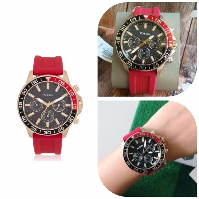  Shop Authentic Fossil Bannon Multifunction Black Dial Red Silicone Strap Watch for Men - BQ2499 - Luxxuri