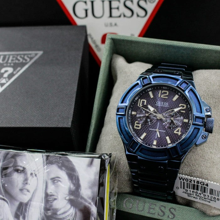  Shop Authentic Guess Rigor Multifunction Black Dial Blue Steel Strap Watch for Men - W0218G4 - Luxxuri