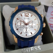  Shop Authentic Guess Caliber Chronograph White Dial Blue Silicone Strap Watch for Men - W0864G5 - Luxxuri