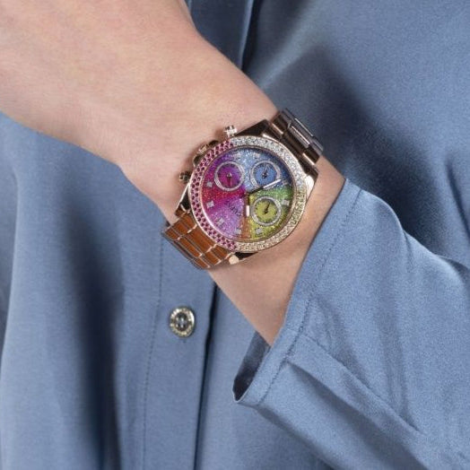  Shop Authentic Guess Confetti Multifunction Multicolor Dial Rose Gold Steel Strap Watch For Women - GW0483L3 - Luxxuri