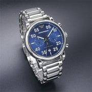  Shop Authentic Emporio Armani Luigi Chronograph Blue Dial Silver Steel Strap Watch For Men - AR11132 - Luxxuri