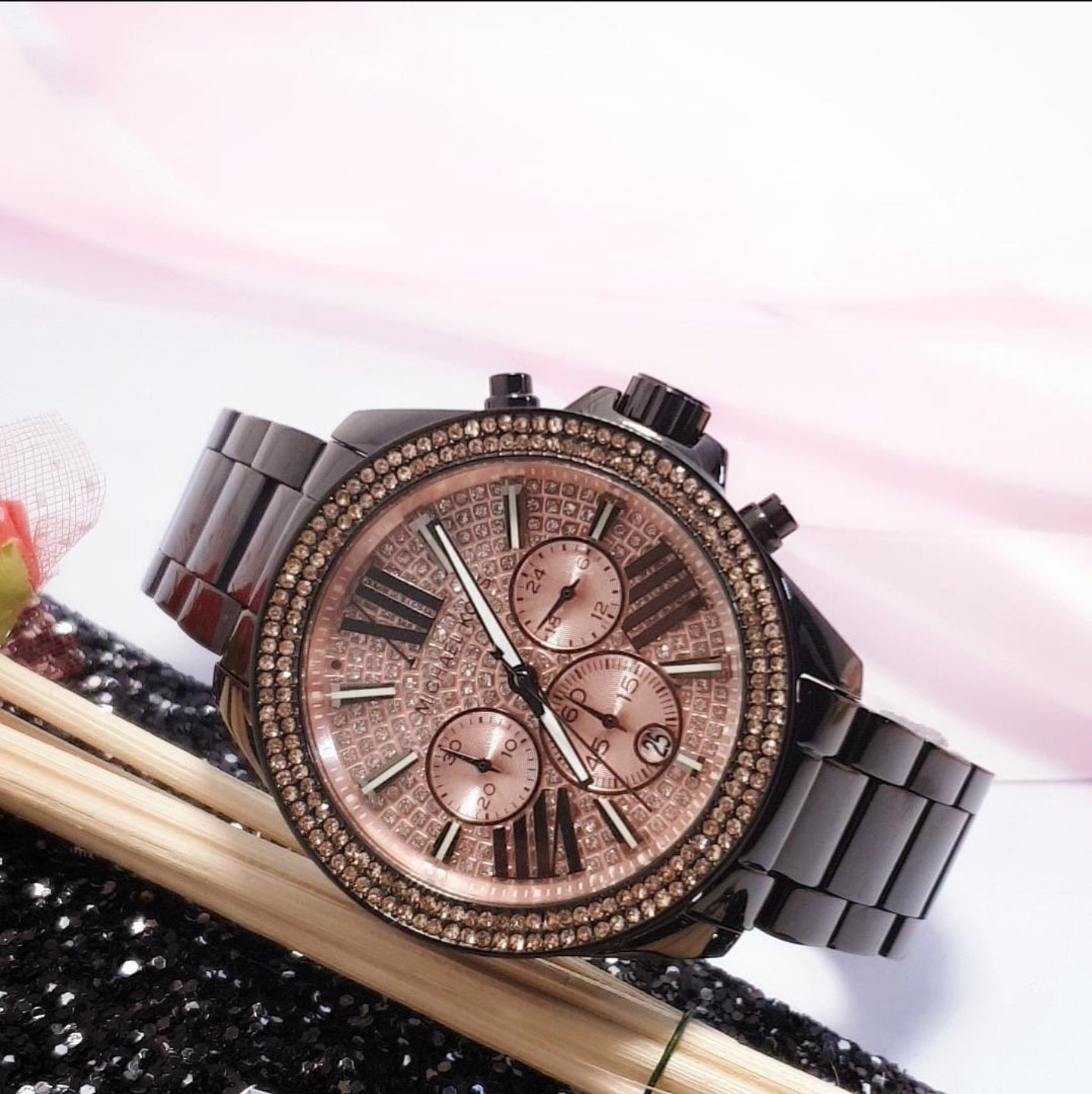  Shop Authentic Michael Kors Wren Chronograph Gold Diamonds Dial Black Steel Strap Watch for Women - MK5879 - Luxxuri