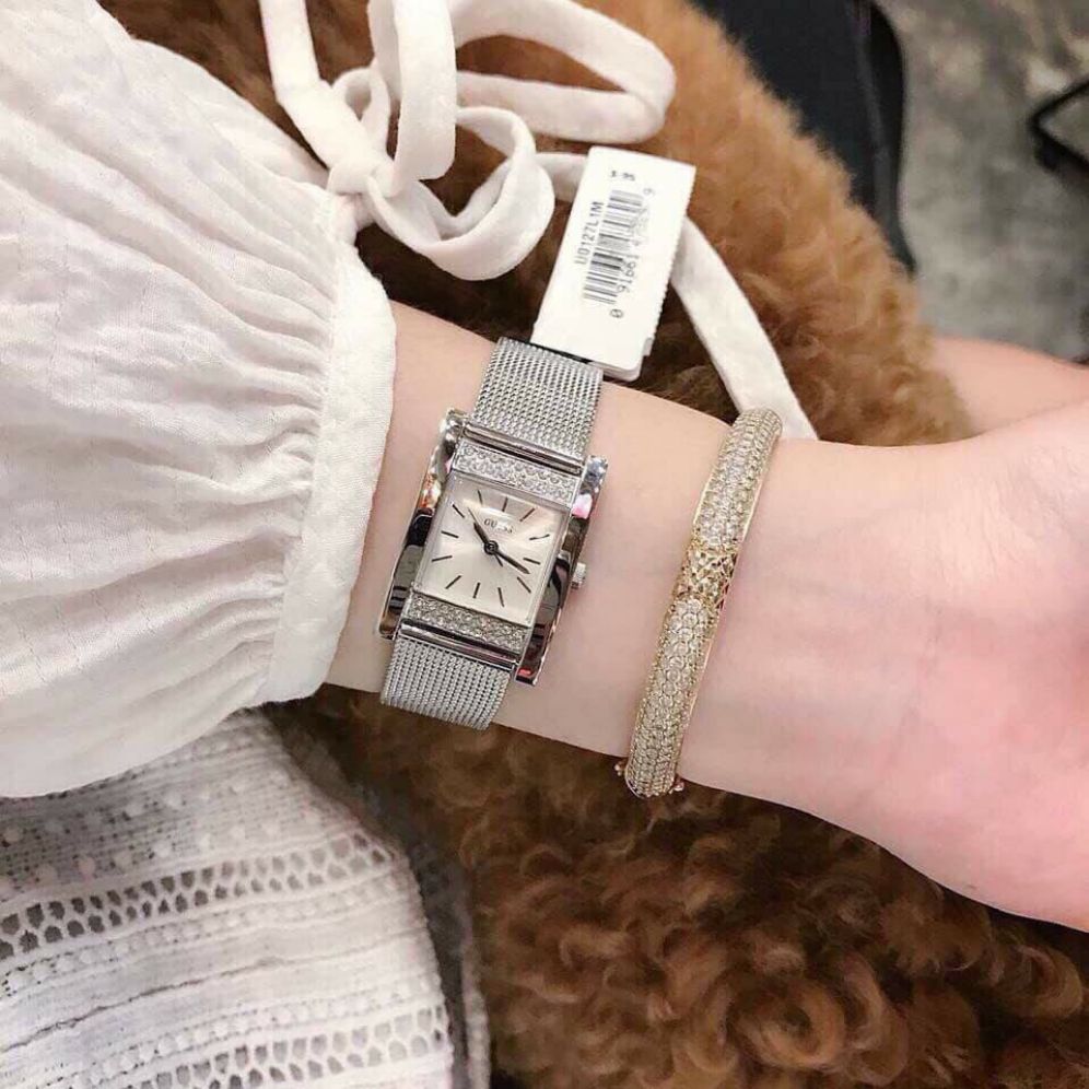  Shop Authentic Guess Nouveau Diamonds Silver Dial Silver Mesh Bracelet Watch for Women - W0127L1 - Luxxuri