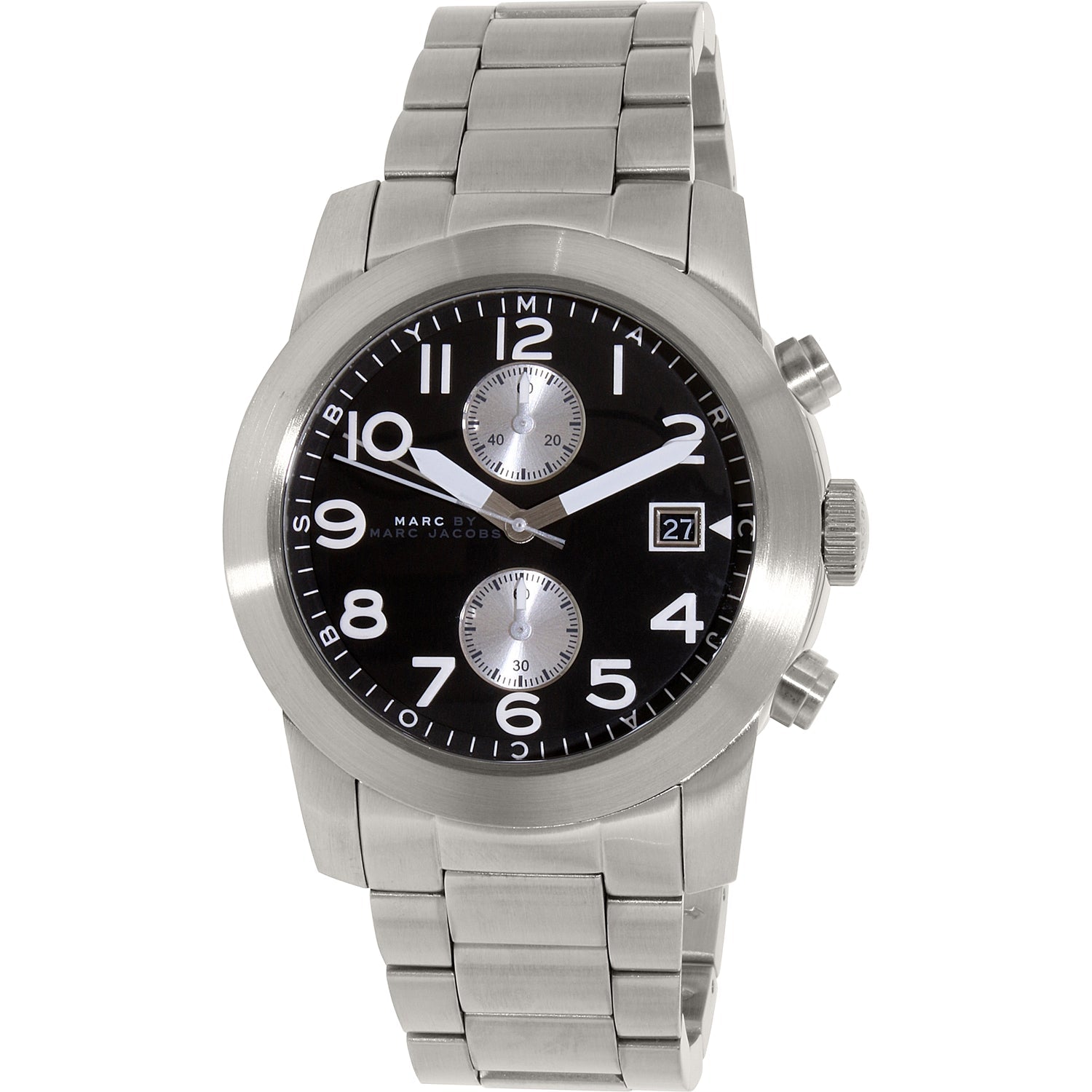  Shop Authentic Marc Jacobs Larry Chronograph Black Dial Silver Steel Strap Watch for Men - MBM5050 - Luxxuri