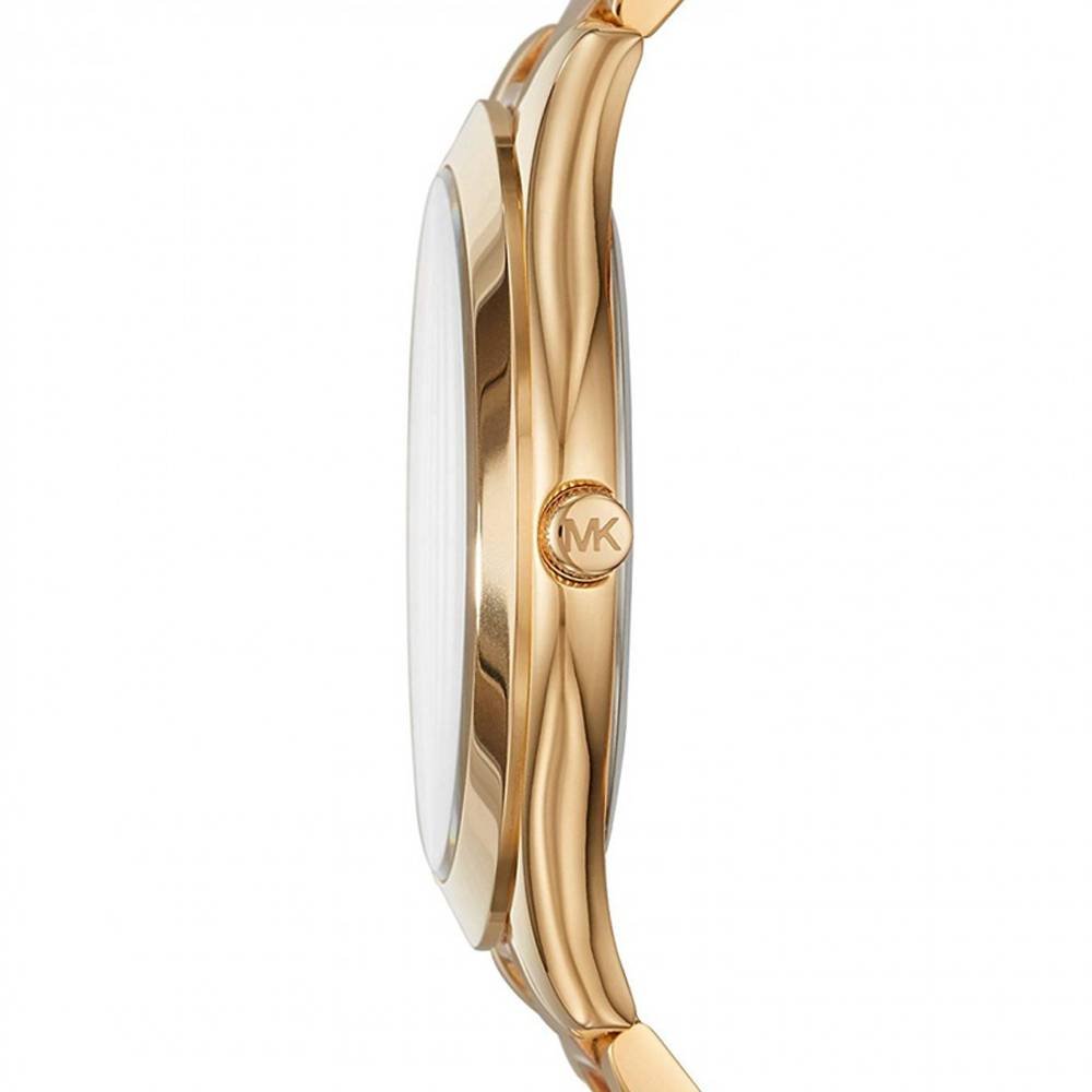  Shop Authentic Michael Kors Slim Runway Blue Mother of Pearl Dial Gold Steel Strap Watch for Women - MK3492 - Luxxuri