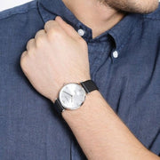  Shop Authentic Emporio Armani Retro Analog Quartz Silver Dial Black Leather Strap Watch For Men - AR1674 - Luxxuri
