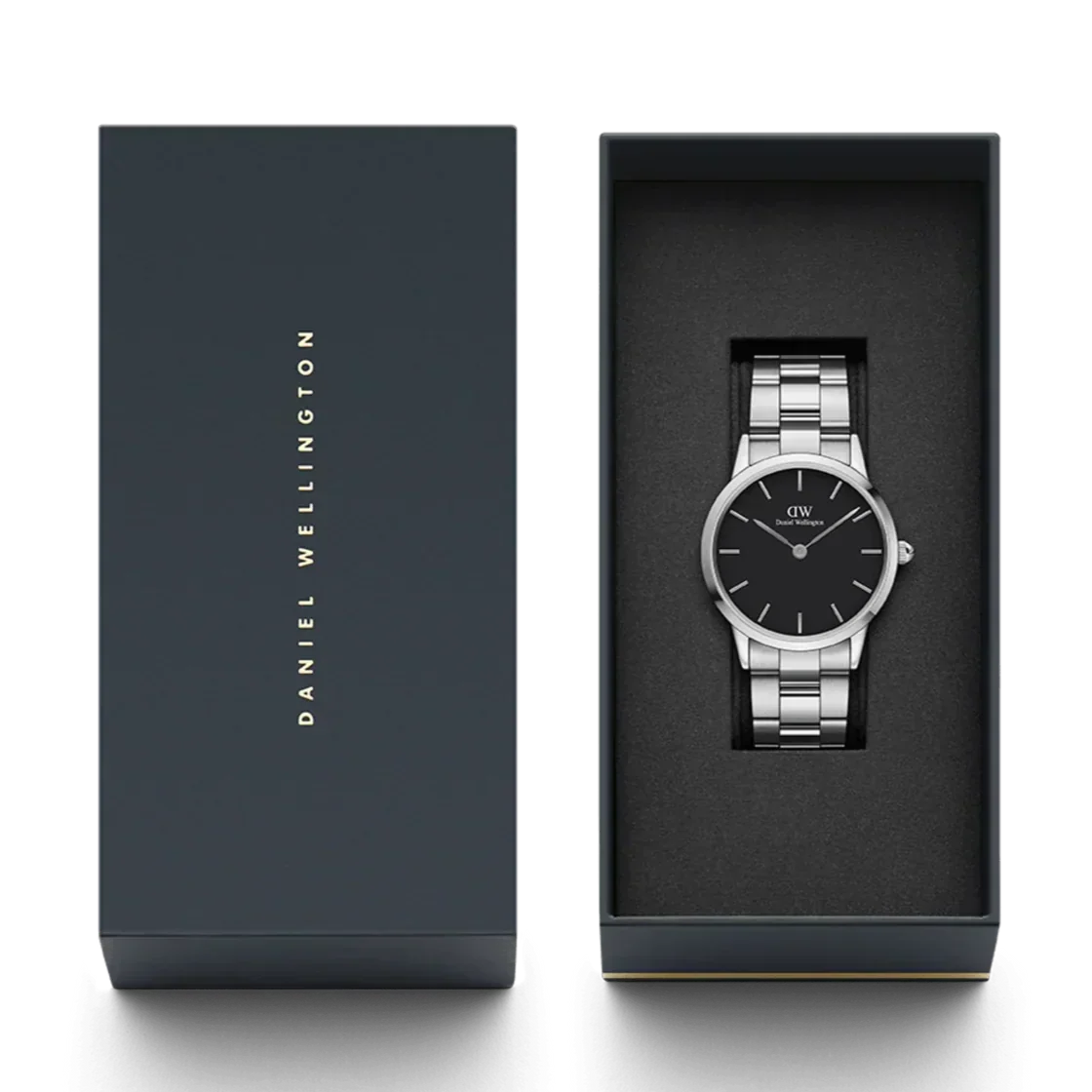  Shop Authentic Daniel Wellington Iconic Link Black Dial Silver Steel Strap Watch For Women - DW00100342 - Luxxuri