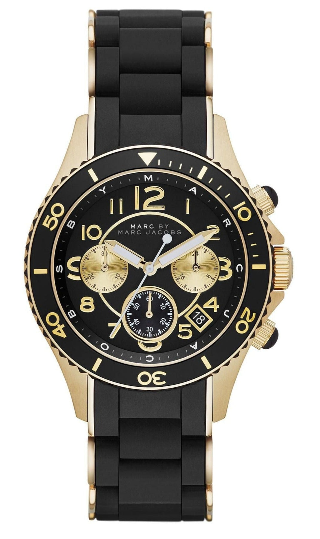  Shop Authentic Marc Jacobs Rock Chronograph Black Dial Black Silicone Strap Watch for Women - MBM2598 - Luxxuri