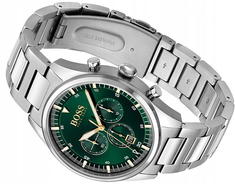  Shop Authentic Hugo Boss Pioneer Green Dial Silver Steel Strap Watch for Men - 1513868 - Luxxuri