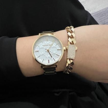  Shop Authentic Michael Kors Addyson Three-Hand White Dial Gold Steel Strap Watch for Women - MK4712 - Luxxuri