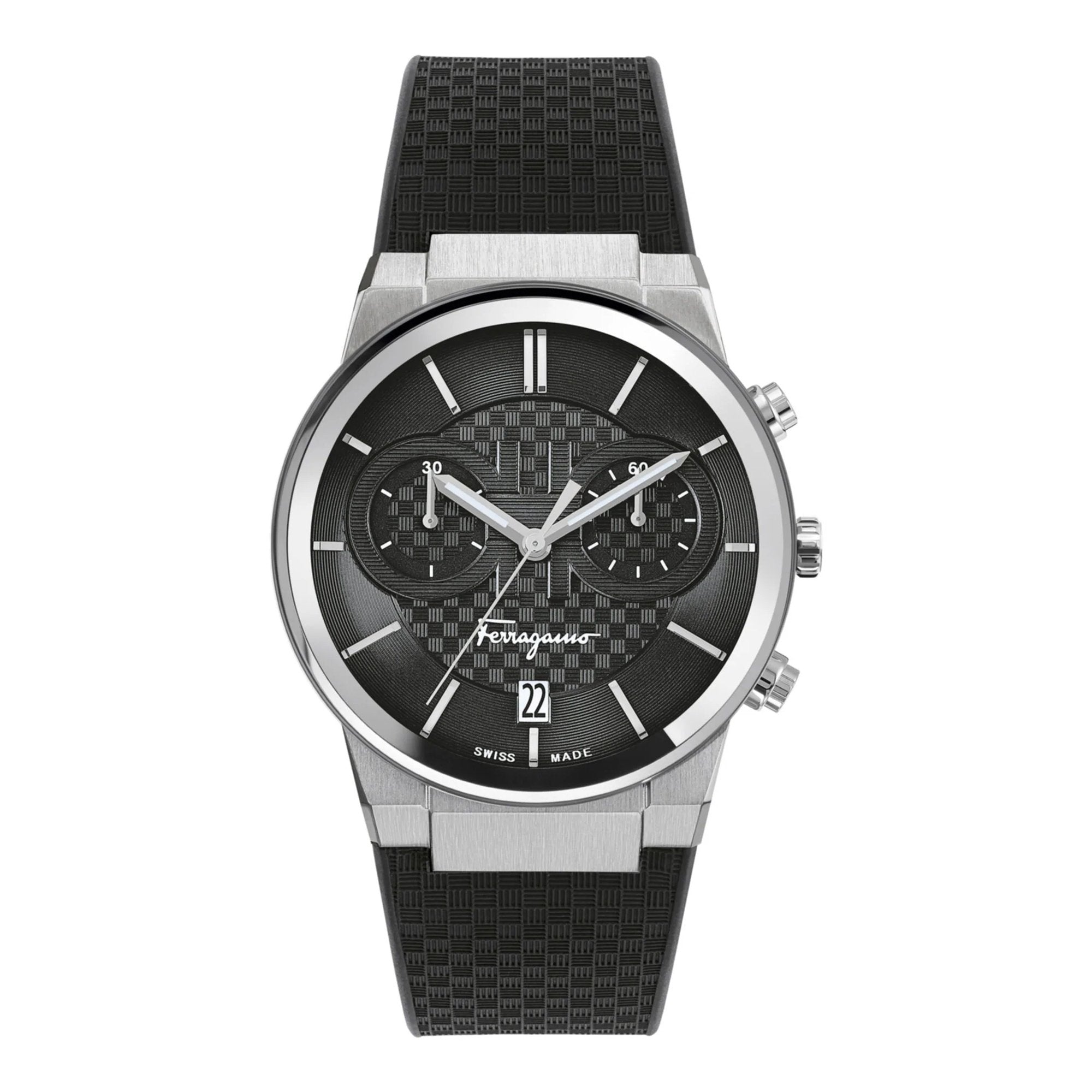  Shop Authentic Salvatore Ferragamo Sapphire Chrono Black Dial Black Silicone Strap Watch for Men - SFME00121 - Luxxuri