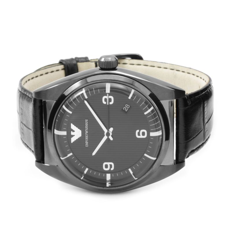 Shop Authentic Emporio Armani Franco Black Dial Black Leather Strap Watch For Men - AR0368 - Luxxuri