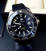  Shop Authentic Tag Heuer Aquaracer Calibre 5 Automatic Black Dial Black Rubber Strap Watch for Men - WAY201A.FT6142 - Luxxuri