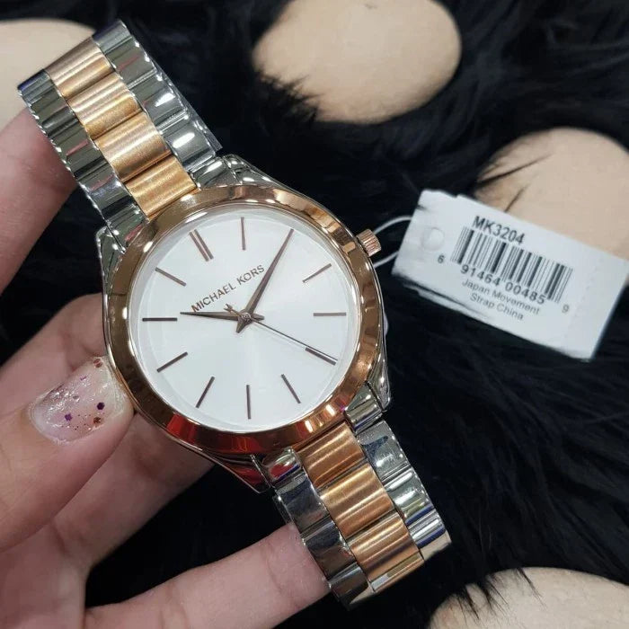  Shop Authentic Michael Kors Slim Runway White Dial Two Tone Watch for Women - MK3204B - Luxxuri