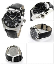  Shop Authentic Emporio Armani Valente Chronograph Black Dial Black Leather Strap Watch For Men - AR1633 - Luxxuri
