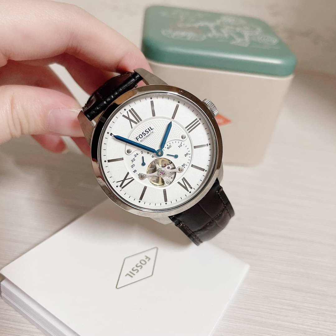  Shop Authentic Fossil Townsman Automatic Chronograph White Dial Blue Leather Strap Watch for Men - ME3167 - Luxxuri