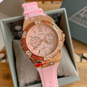  Shop Authentic Guess Rose Gold Dial with Diamonds Pink Rubber Strap Watch For Women - W1053L3 - Luxxuri