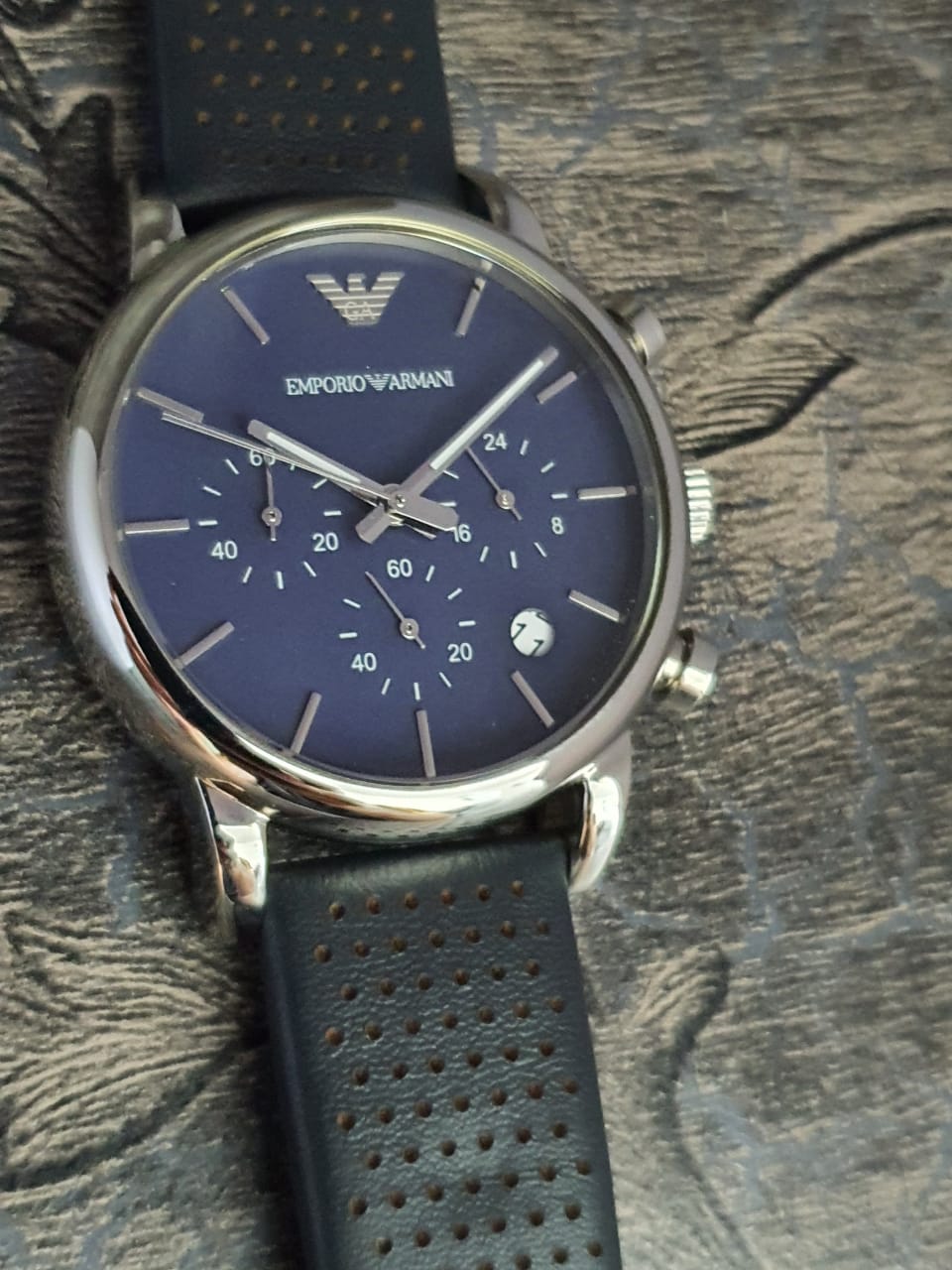  Shop Authentic Emporio Armani Luigi Chronograph Blue Dial Black Leather Strap Watch For Men - AR1736 - Luxxuri