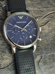  Shop Authentic Emporio Armani Luigi Chronograph Blue Dial Black Leather Strap Watch For Men - AR1736 - Luxxuri