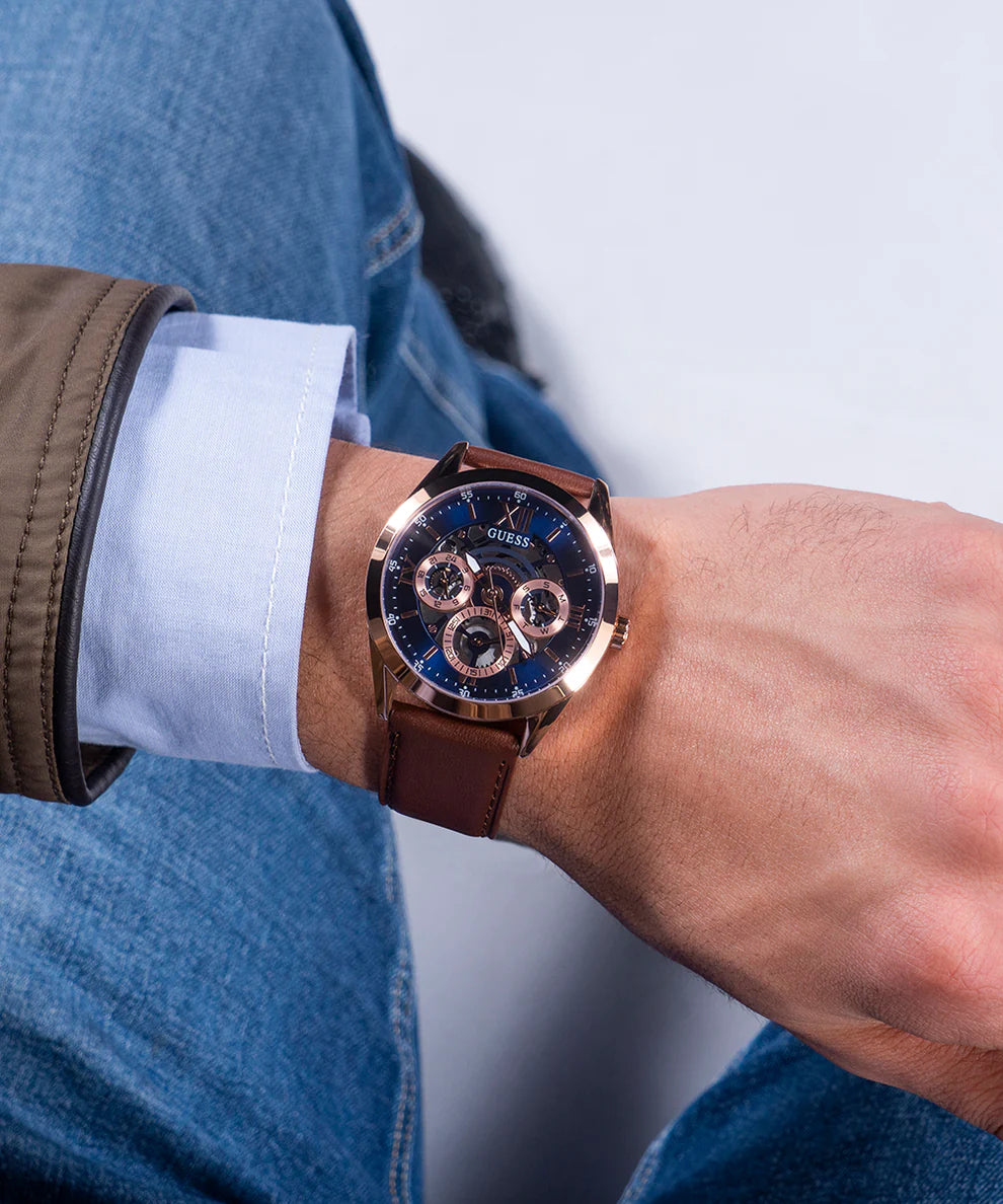  Shop Authentic Guess Tailor Analog Blue Dial Brown Leather Strap Watch for Men - GW0389G3 - Luxxuri