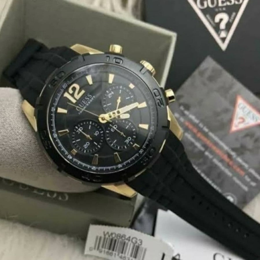 Shop Authentic Guess Caliber Chronograph Black Dial Black Rubber Strap Watch for Men - W0864G3 - Luxxuri