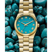  Shop Authentic Michael Kors Channing Turquoise Dial Gold Steel Strap Watch For Women - MK5894 - Luxxuri