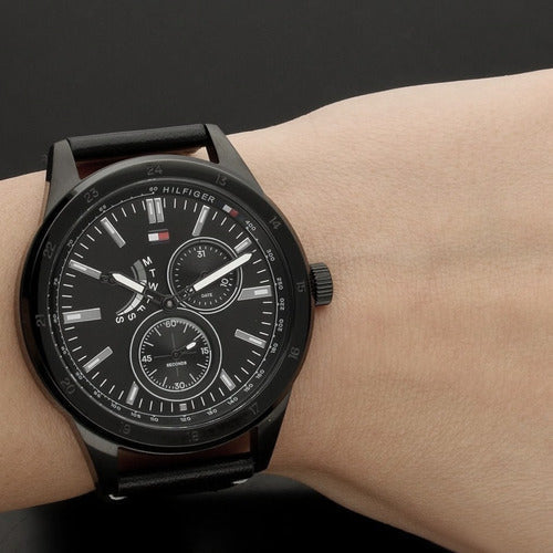  Shop Authentic Tommy Hilfiger Austin Black Dial Black Leather Strap Watch for Men - 1791638 - Luxxuri