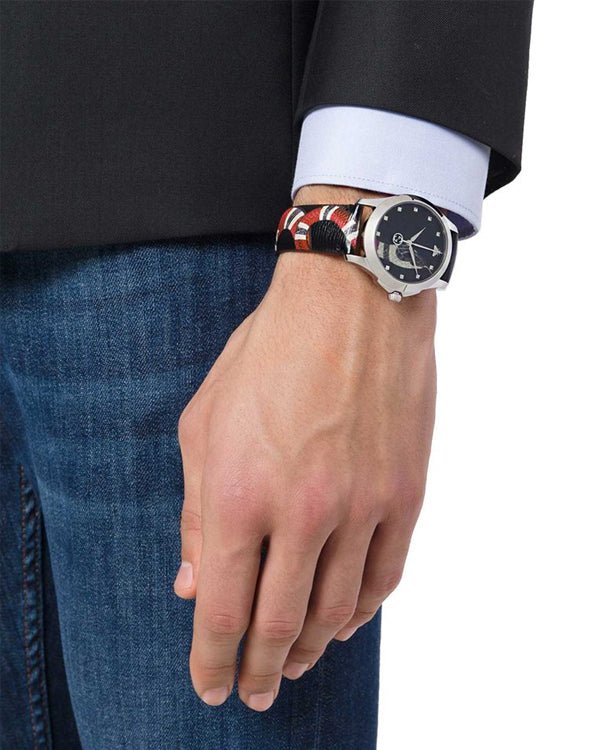  Shop Authentic Gucci Le Marche Des Merveilles Black Dial Black Leather Strap Unisex Watch - YA1264007 - Luxxuri