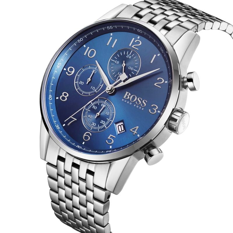  Shop Authentic Hugo Boss Navigator Chronograph Blue Dial Silver Steel Strap Watch for Men - 1513498 - Luxxuri