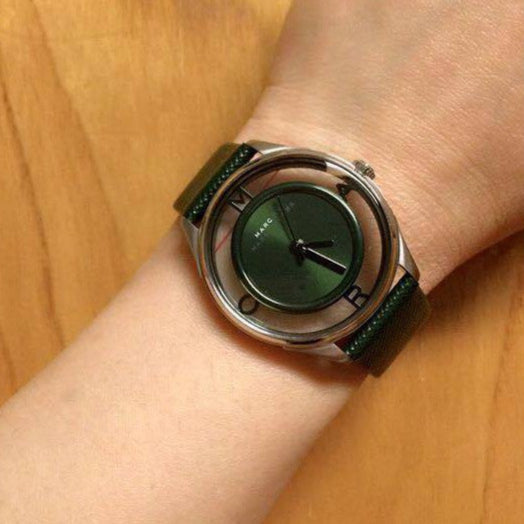  Shop Authentic Marc Jacobs Tether Transparent Green Dial Green Leather Strap Watch for Women - MBM1378 - Luxxuri
