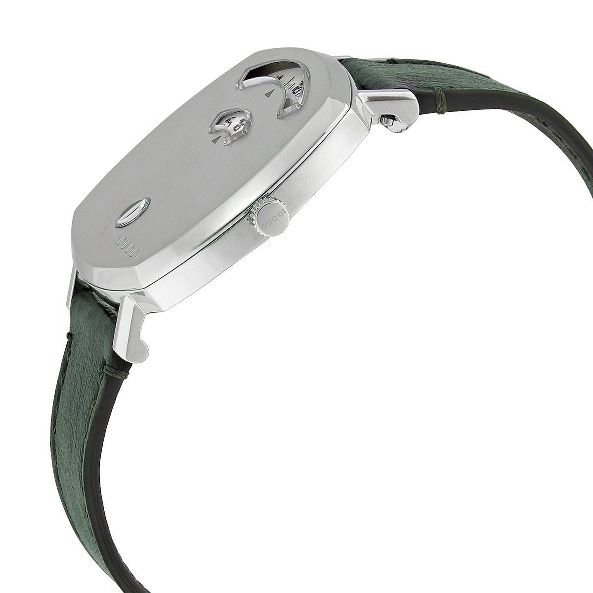  Shop Authentic Gucci Grip Quartz Silver Dial Green Leather Strap Unisex Watch - YA157406 - Luxxuri