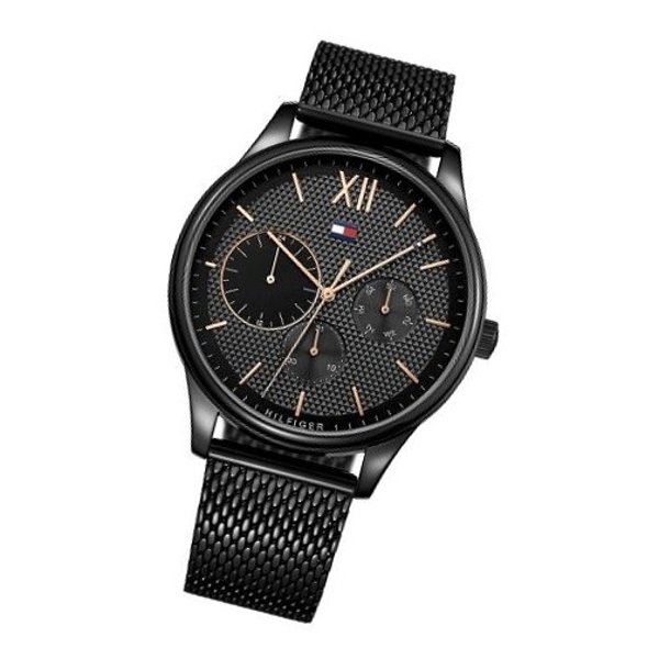  Shop Authentic Tommy Hilfiger Damon Quartz Black Dial Black Mesh Bracelet Watch for Men - 1791420 - Luxxuri