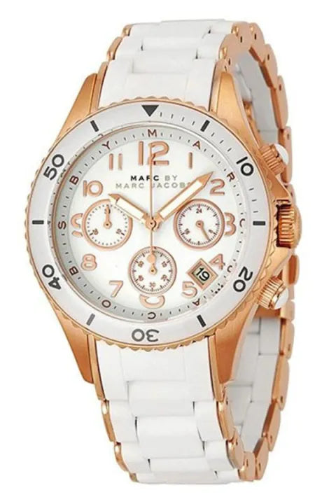  Shop Authentic Marc Jacobs Rock Chronograph White Dial White Silicone Strap Watch for Women - MBM2547 - Luxxuri