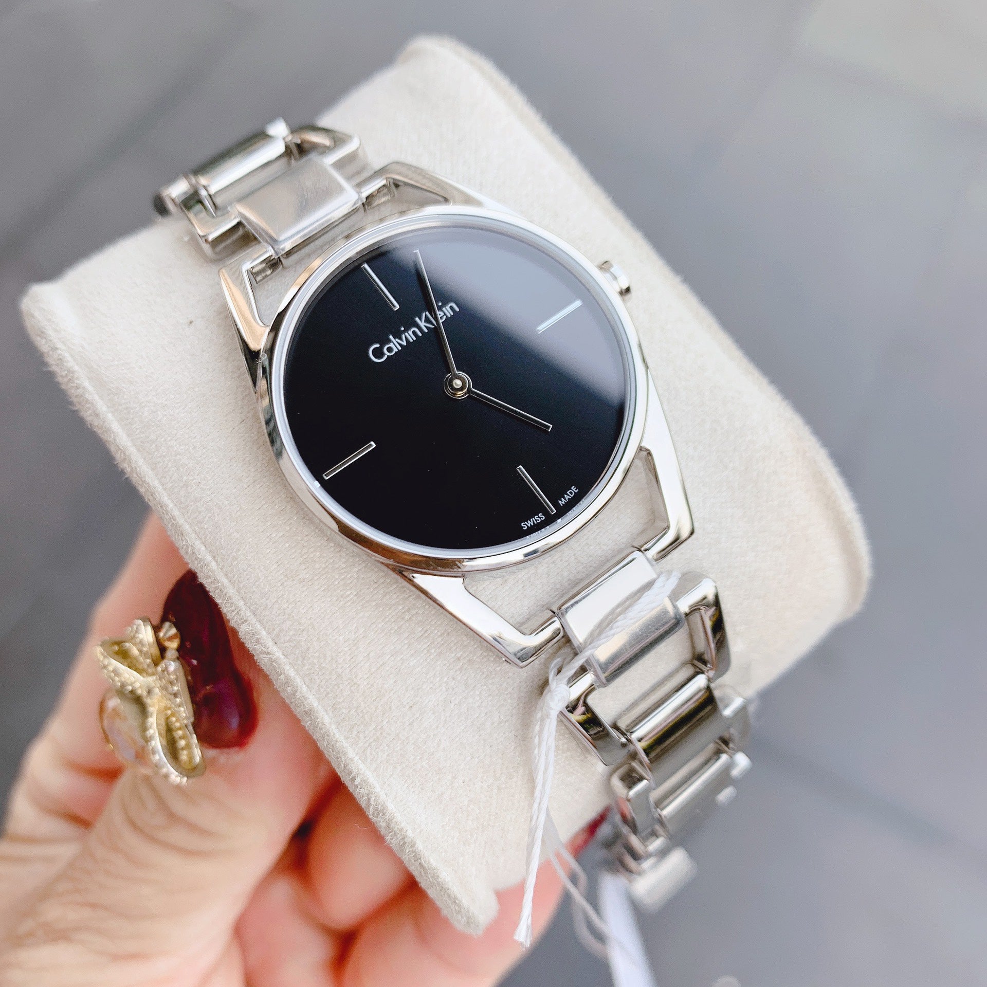  Shop Authentic Calvin Klein Dainty Black Dial Silver Steel Strap Watch for Women - K7L23141 - Luxxuri