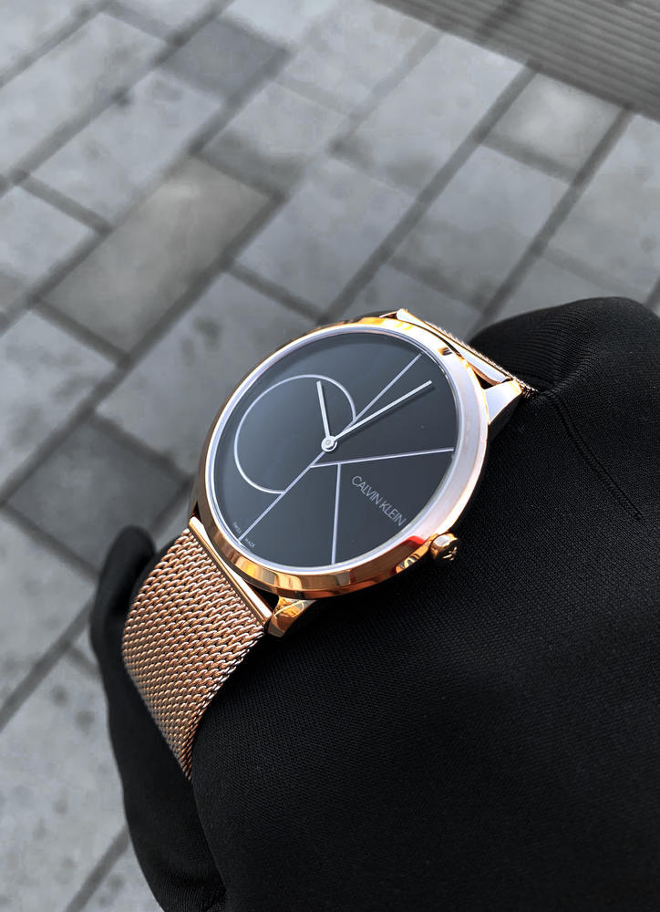  Shop Authentic Calvin Klein Minimal Black Dial Rose Gold Mesh Bracelet Watch for Men - K3M21621 - Luxxuri