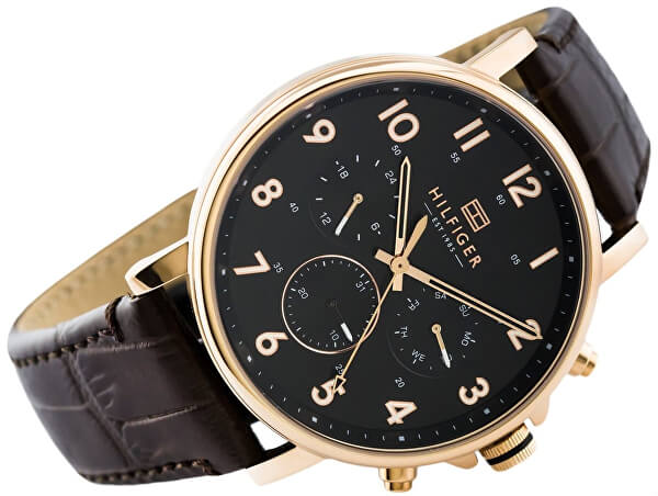  Shop Authentic Tommy Hilfiger Daniel Black Dial Brown Leather Strap Watch for Men - 1710379 - Luxxuri