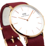  Shop Authentic Daniel Wellington Classic Roselyn White Dial Maroon Nylon Strap Watch For Women - DW00100267 - Luxxuri