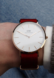  Shop Authentic Daniel Wellington Classic Roselyn White Dial Maroon Nylon Strap Watch For Women - DW00100267 - Luxxuri