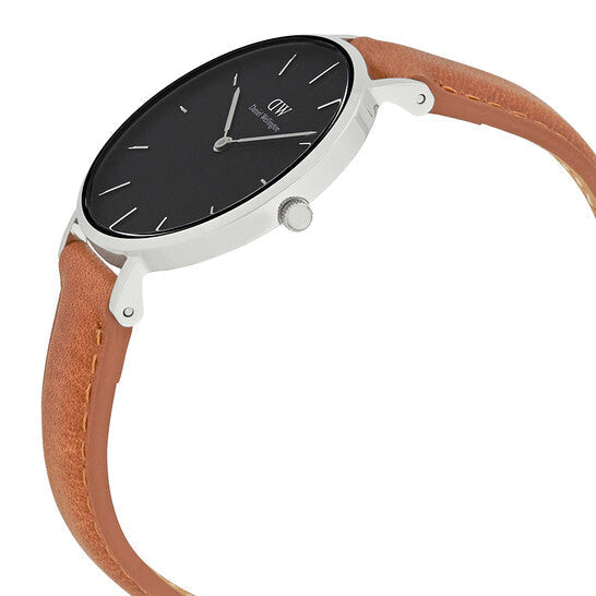  Shop Authentic Daniel Wellington Petite Sterling Black Dial Brown Leather Strap Watch For Women - DW00100178 - Luxxuri