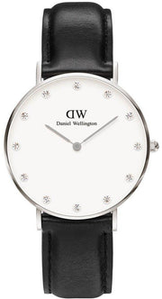  Shop Authentic Daniel Wellington Classy Sheffield White Dial Black Leather Strap Watch For Women - DW00100080 - Luxxuri