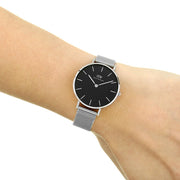  Shop Authentic Daniel Wellington Classic Petite Sterling Black Dial Silver Mesh Bracelet Watch For Women - DW00100162 - Luxxuri
