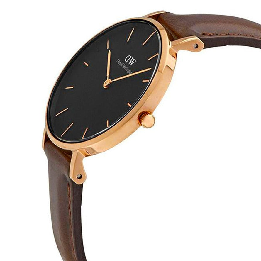  Shop Authentic Daniel Wellington Classic Petite Bristol Black Dial Brown Leather Strap Watch For Women - DW00100165 - Luxxuri
