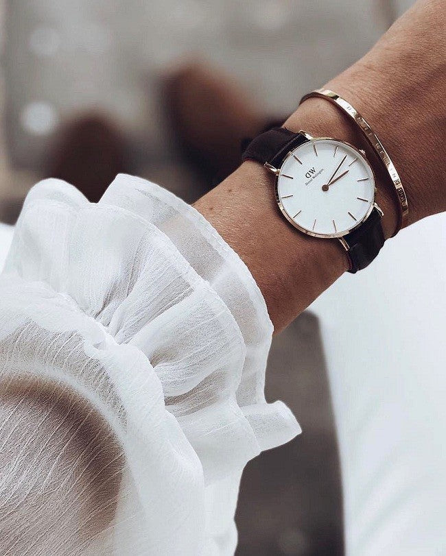  Shop Authentic Daniel Wellington Classic Petite Sheffield White Dial Black Leather Strap Watch For Women - DW00100242 - Luxxuri