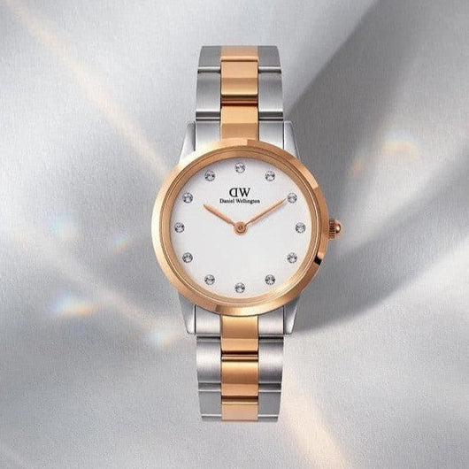  Shop Authentic Daniel Wellington Iconic Link White Dial Two Tone Steel Strap Watch For Women - DW00100358 - Luxxuri