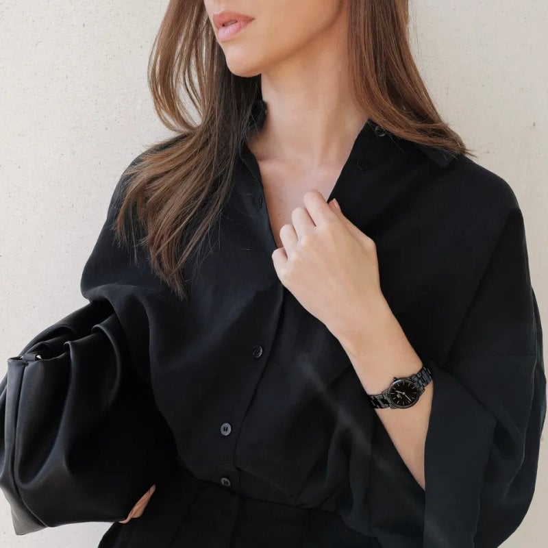  Shop Authentic Daniel Wellington Iconic Link Ceramic Black Dial Black Steel Strap Watch For Women - DW00100414 - Luxxuri