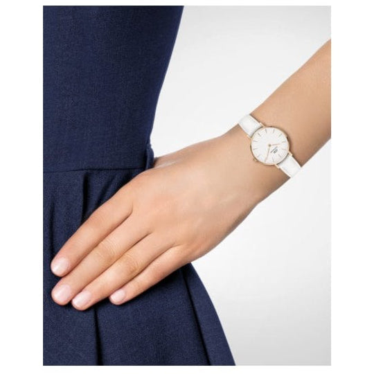  Shop Authentic Daniel Wellington Petite White Dial White Leather Strap Watch For Women - DW00100249 - Luxxuri