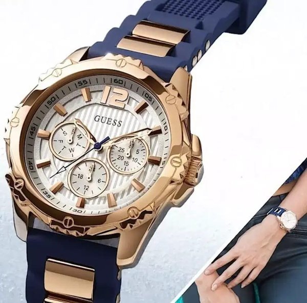  Shop Authentic Guess Interpid White & Rose Gold Dial Blue Silicone Strap Watch For Women - W0325L8 - Luxxuri
